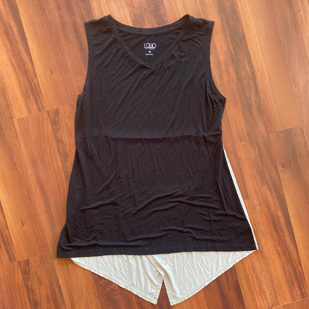 LOGO by Laurie Goldstein Layers Black Sleeveless Tunic Top, Medium